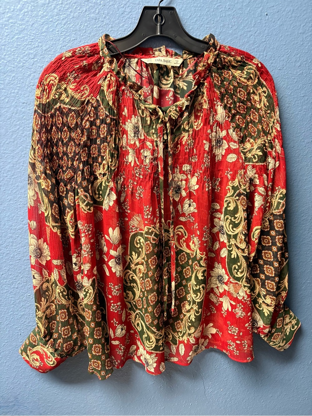 Zara Red Floral Paisley Peasant Blouse